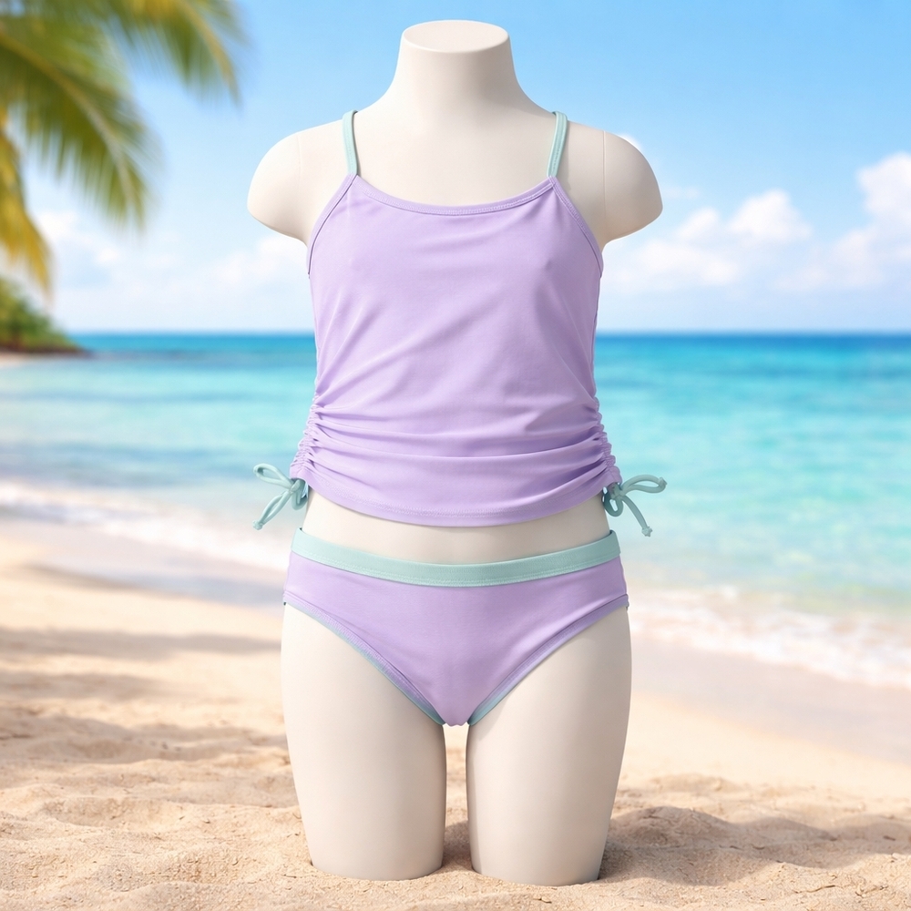 Wonder Nation‎ Girls Lavender & Mint Tankini Swimsuit Set Size L (10/12)
